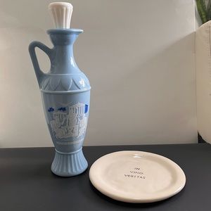 VTG 1961 Jim Beam Novelty Ligth Blue Milk Glass Greek Philosopher & Plate